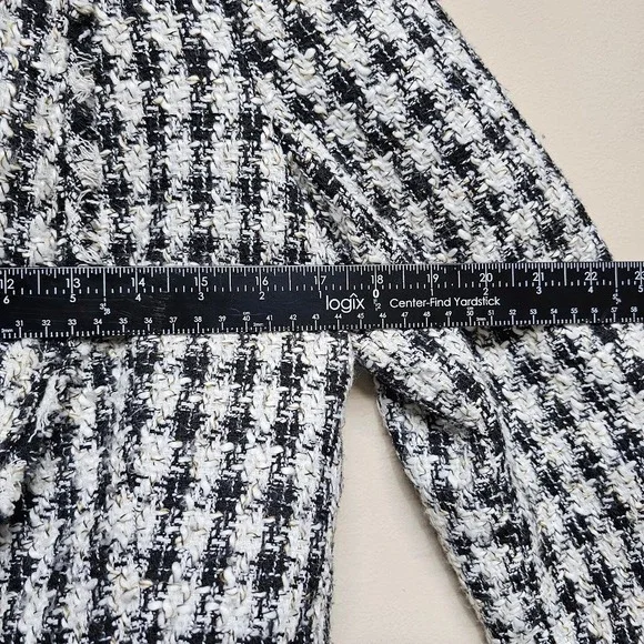 White House Black Market Tweed Fringe Blazer Jacket Women's 10 Black White - Picture 6 of 7